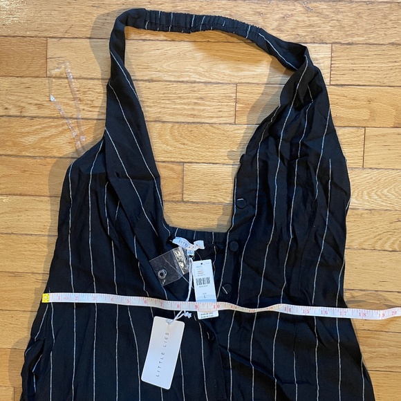 Brand New LITTLE LIES PINSTRIPE HALTER NECK JUMPSUIT - Picture 10 of 13